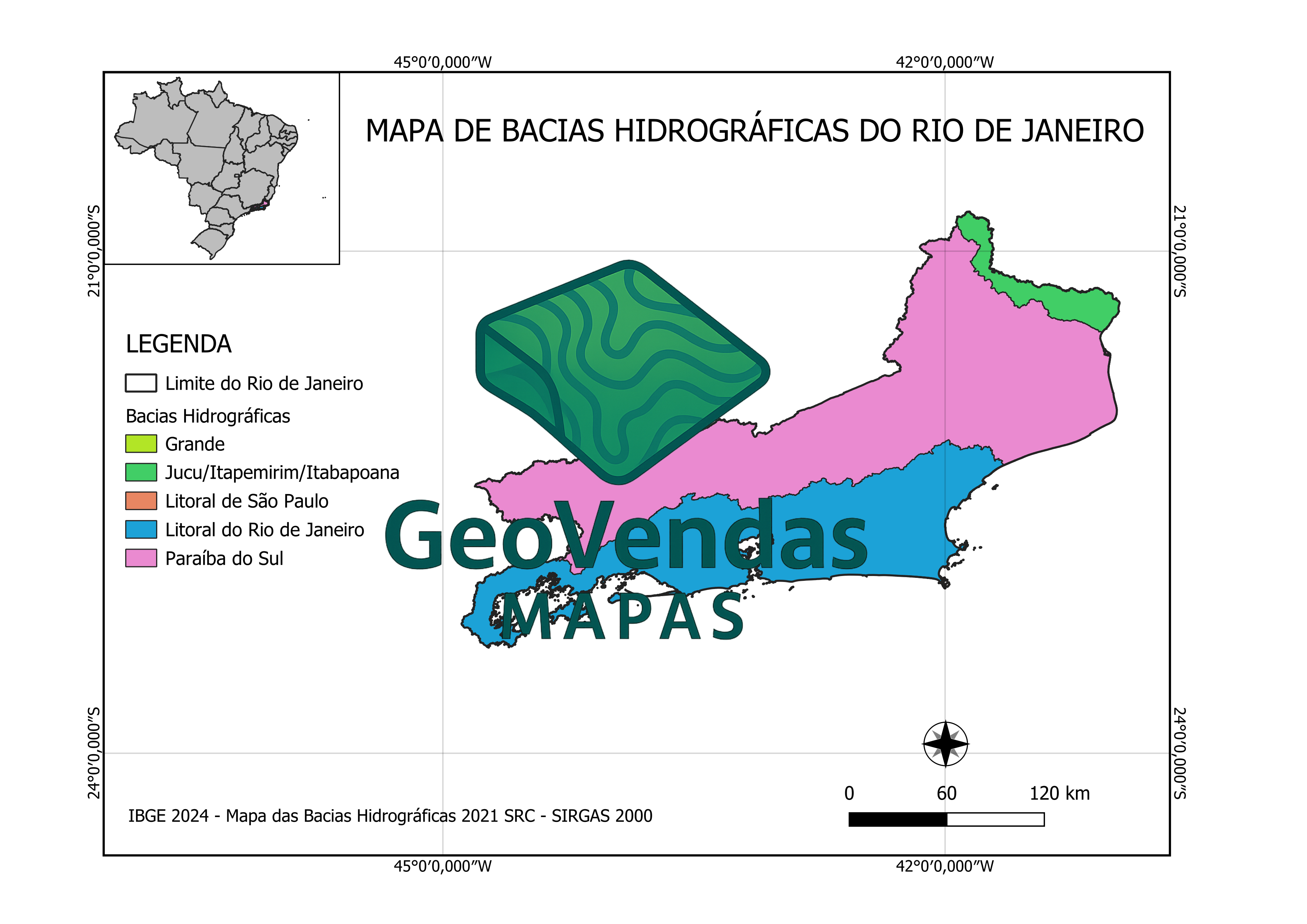 Mapa de Bacias hidrográficas do Rio de Janeiro